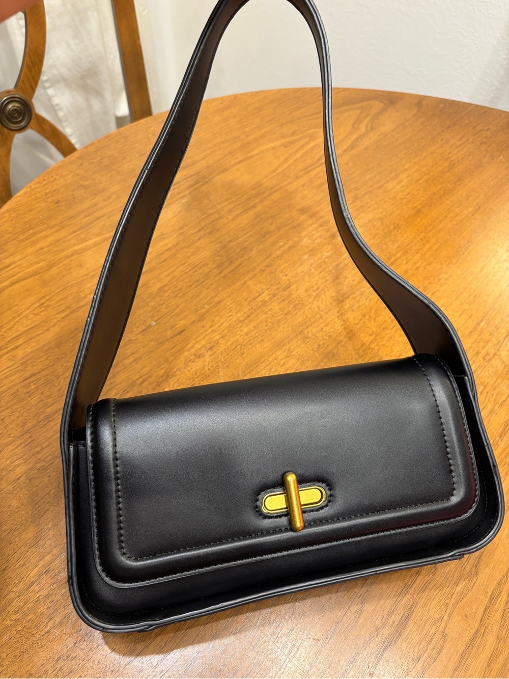 Rachel Zoe Black vegan Leather Shoulder Bag with Gold Turn Lock